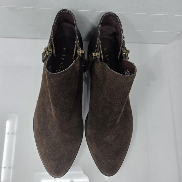 Very Volatile Greyson Brown Suede Ankle Booties Faux Snakeskin Heel Women’s 7 - Picture 4 of 9